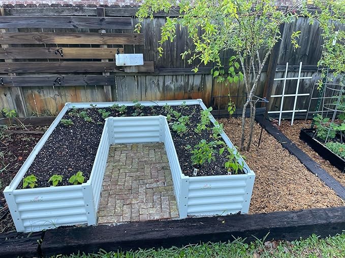 A ANLEOLIFE U-Shaped Outdoor Galvanized Raised Garden Bed, 6x6x1.5ft, Center-Access Bottomless Planter Box, 22-Gauge Corrugated Metal, Reinforced Bracing Rods, Antique White