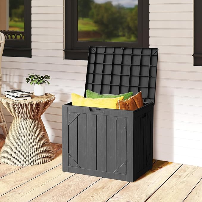 Yardgrace 31 Gallon Resin Deck Box Waterproof Outdoor Storage Box for Patio Furniture Pool Accessories Indoor Storage for Cushion Garden Tools, Black