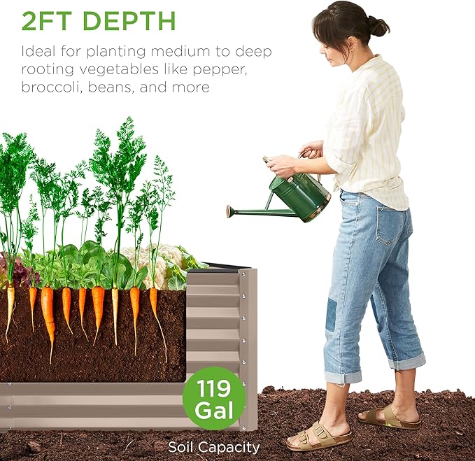 Best Choice Products 4x2x2ft Outdoor Metal Raised Garden Bed, Deep Root Planter Box for Vegetables, Flowers, Herbs w/ 119 Gallon Capacity - Taupe