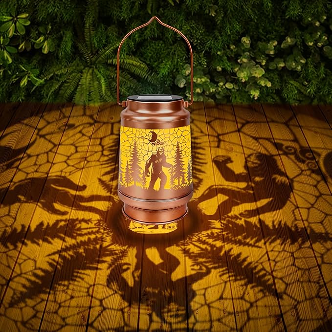 Bigfoot Solar Lanterns Outdoor Waterproof - Wxiben Bigfoot Sasquatch Gifts for Men Dad Grandpa, Big Foot Metal Hanging Solar Lights Lamp, LED Lanterns for Garden Yard Patio Lawn Tabletop Decor