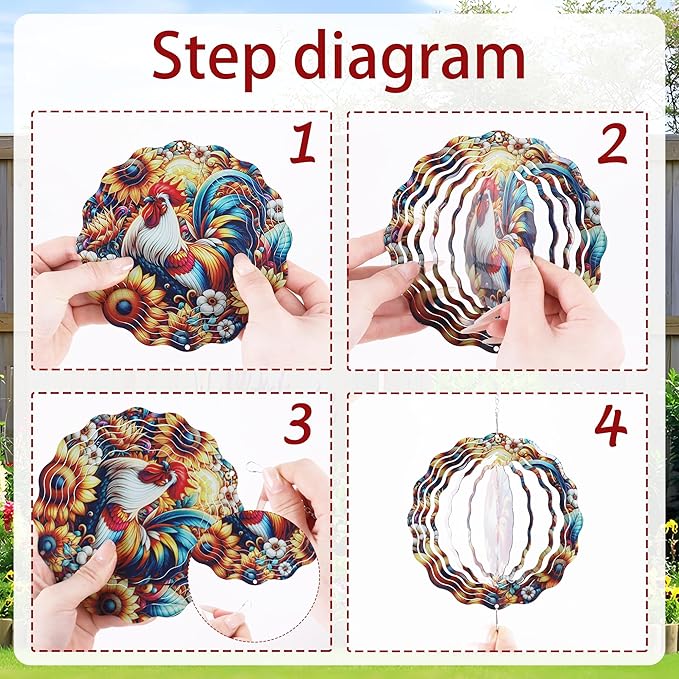 Wind Chimes with Rooster Wind Spinner, Chicken Gifts for Women Mom Friends Sisters Teacher, Metal WindChimes for Outside Home Lawn Porch Patio Garden Outdoor Decor Yard Decorations