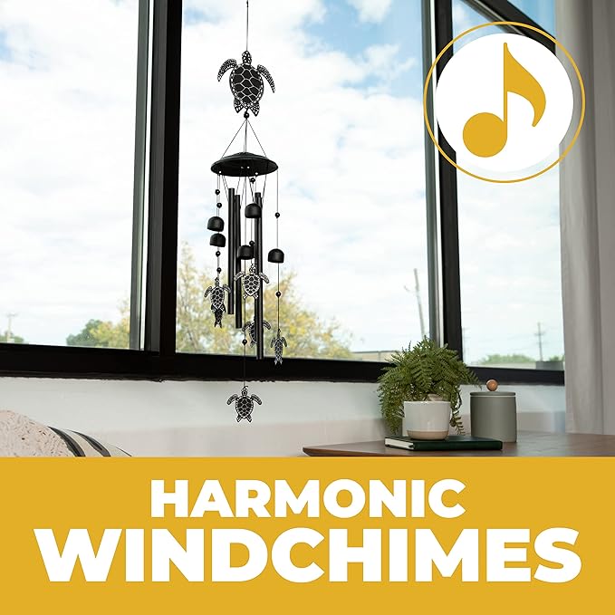 VP Home Black Sea Turtles Wind Chimes for Outside - 32 Inches Harmonic Windchimes with Rustic Design for Gardens, Patios, and Porches - Thoughtful Gifts for Mom, Grandma, and Turtle Lovers
