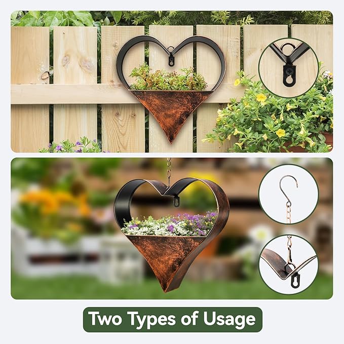 Metal Hanging Planters for Indoor and Outdoor Plants,Rustic Heart Shape Plant Hangers for Wall or Window,Metal Plant Hanger for Room Decor，Plant Lover Gifts,Living Room,Balcony,Garden,Patio Decor