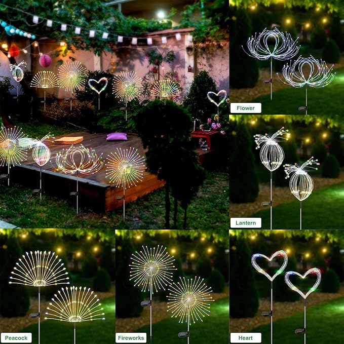Solar Garden Lights Outdoor Waterproof, 2 Pack 120 LED Solar Firework Lights Decorative Garden Décor Outside for Flowerbed Pathway Party Christmas Decoration, Multicolor