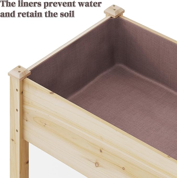 Wooden Raised Garden Bed ，Planter Box with Legs, Wooden Planter -Grow Herbs and Vegetables Outdoors – Naturally Rot-Resistant - Unmatched Strength Lasts Years (Natural-M)