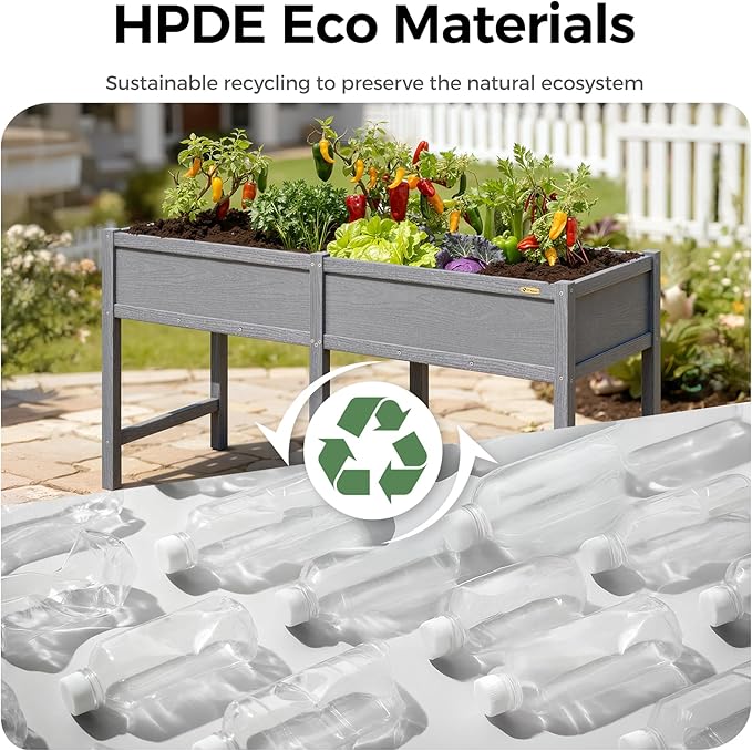TT Nature HDPE Raised Garden Bed with Legs, Outdoor Elevated Planter Box for Vegetables, Herbs & Flowers, Weather-Resistant Raised Garden Beds for Patio, Balcony & Backyard Gardening