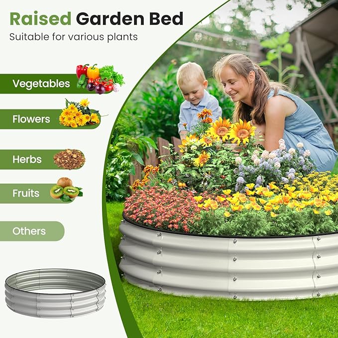 Galvanized Raised Garden Bed, 4x4x1 FT Raised Garden Bed for Gardening, Large Metal Planter Box for Vegetables Flower Herb(Pearl White)