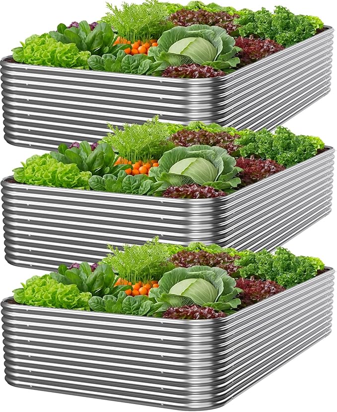 3 PCS Tall 4x2ft Galvanized Raised Garden Bed Outdoor, Metal Garden Bed for Vegetables, Above Ground Garden Box for Flower, Steel Raised Beds for Gardening