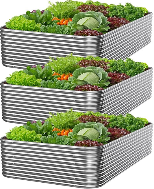 3 PCS Tall 4x2ft Galvanized Raised Garden Bed Outdoor, Metal Garden Bed for Vegetables, Above Ground Garden Box for Flower, Steel Raised Beds for Gardening