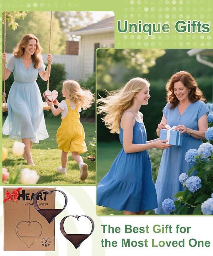 Metal Plant Hangers Indoor and Outdoor: Valentines Day Gifts for Her Wife Women Mom Garden Lovers Birthday - Heart Shape Hanging Planters for Window Wall Living Room Office Decor(2 Pack)
