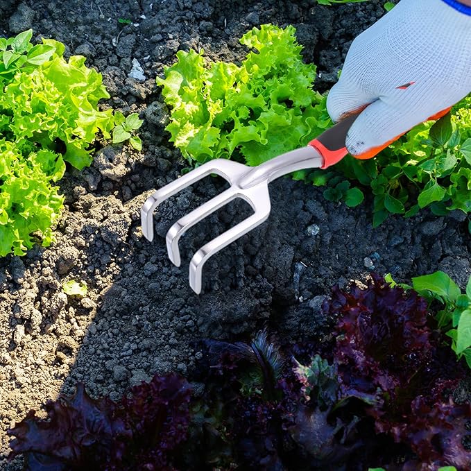 HARFINGTON 3pcs Garden Tools Set Metal Garden Hand Shovels and Hand Rake Tools Kit for Gardening Planting Weeding, Red