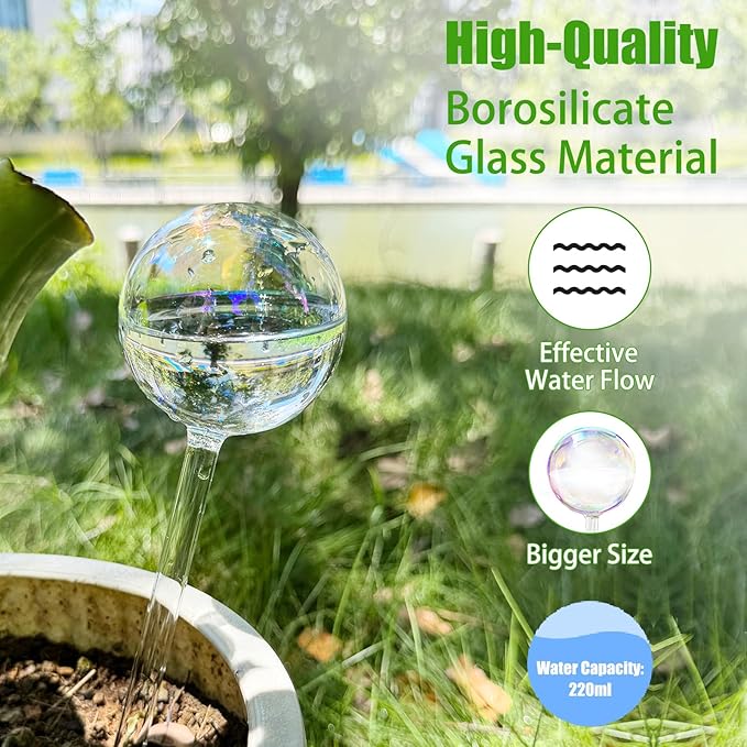 4PC Iridescent Self Watering Globes, Large Glass Rainbow Plant Watering Globes, Self Watering Planter Insert for Indoor and Outdoor, Plant Watering Blubs, Automatic Plant Waterer
