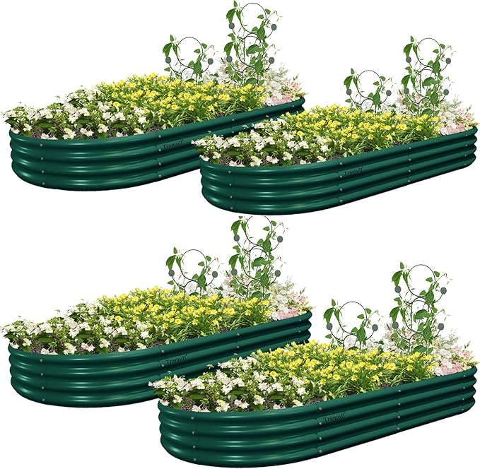 4 Pack 8x4x1FT Galvanized Raised Garden Bed Large Metal Planter Box Kit Elevated Raised Garden Planters for Outdoor Plants, Green