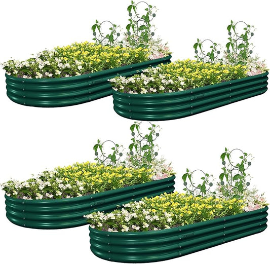 4 Pack 8x4x1FT Galvanized Raised Garden Bed Large Metal Planter Box Kit Elevated Raised Garden Planters for Outdoor Plants, Green