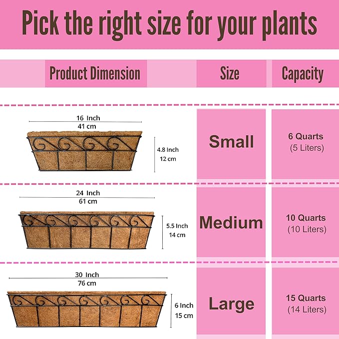 LaLaGreen Large Window Flower Boxes - 2 Pack, 24 Inch Balcony Planter, Deck Railing Planters with Coco Liners Outdoor Wall Pot Plant Holder, Black Metal Horse Trough Fence Patio Porch Over Rail Decor