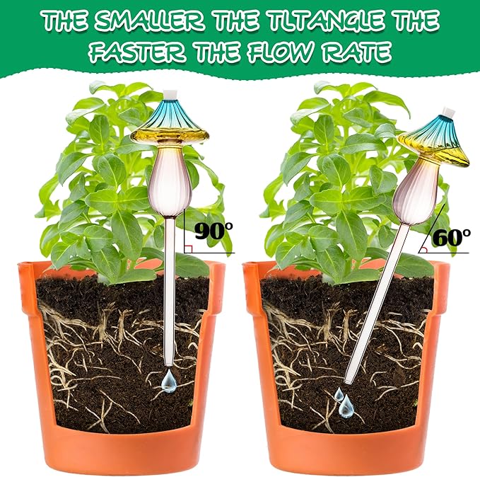 Plant Watering Globes, Rainbow Gradient Color Mushroom Plant Watering Devices, Self Watering Globes,Self Watering Planter Insert - Watering Bulbs for Indoor Plants for Travel Vacation (4 PCS)