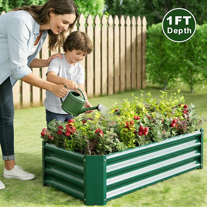 4x2x1ft Raised Garden Bed, Outdoor Galvanized Raised Garden Beds, Metal Raised Beds for Gardening Vegetables Fruits and Flowers, Easy Assembly, 52 Gallon Capacity - Green