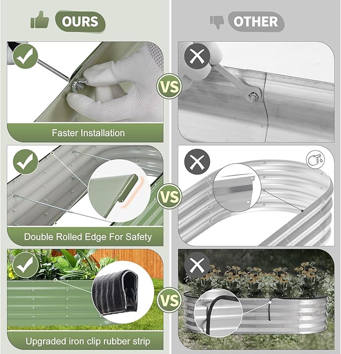Permade Galvanized Raised Garden Bed Outdoor- Raised Beds for Gardening| Metal Planter Box, Steel Raised Garden Bed Kit with Safety Edging and Gloves for Vegetables, Flower, Herbs (6x2x1.4FT, Green)