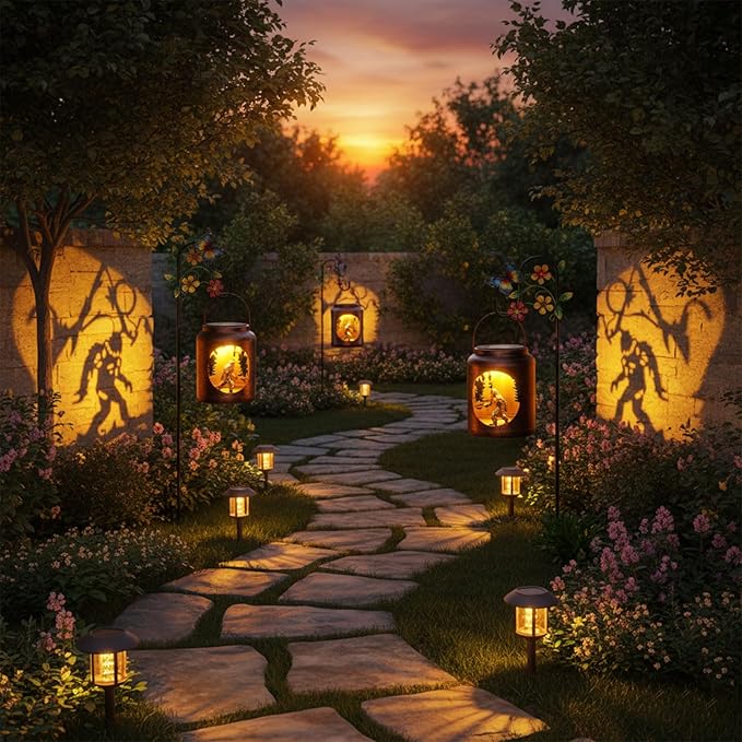 Solar Lanterns Outdoor Waterproof Metal Bigfoot Patterns with Resin Bigfoot Inside Garden Decor Gifts for Women Mom Grandma Hanging Solar Lights Decoration Outside for Yard, Patio, Backyard, Porch