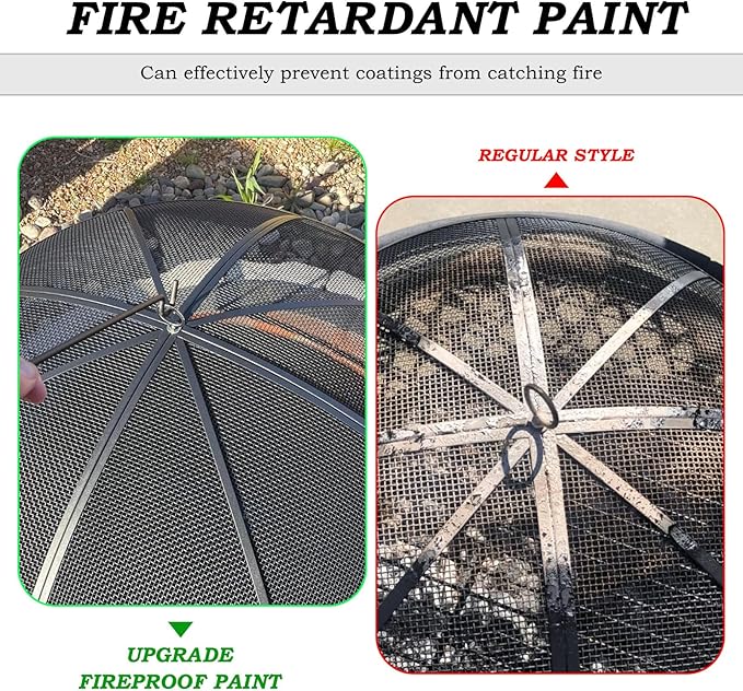 Fire Pit Spark Screen, 36 Inch Diameter Fire Pit Screen with Handle & Poker,Heavy Duty Metal Mesh Fire Pit Screen,Fire Pit Lid for Outdoor/Beach/RV Camping/Backyard