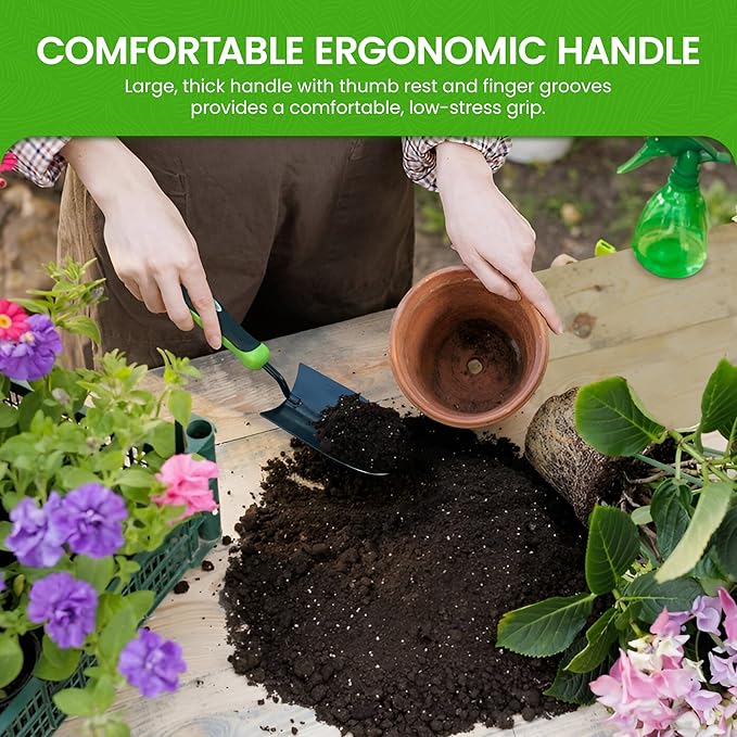 Garden Guru Heavy Duty Garden Trowel Hand Shovel for Gardening – Strong Carbon Steel Hand Trowel with Ergonomic Non-Slip Handle – Perfect for Digging, Planting, Transplanting, and Cutting Roots