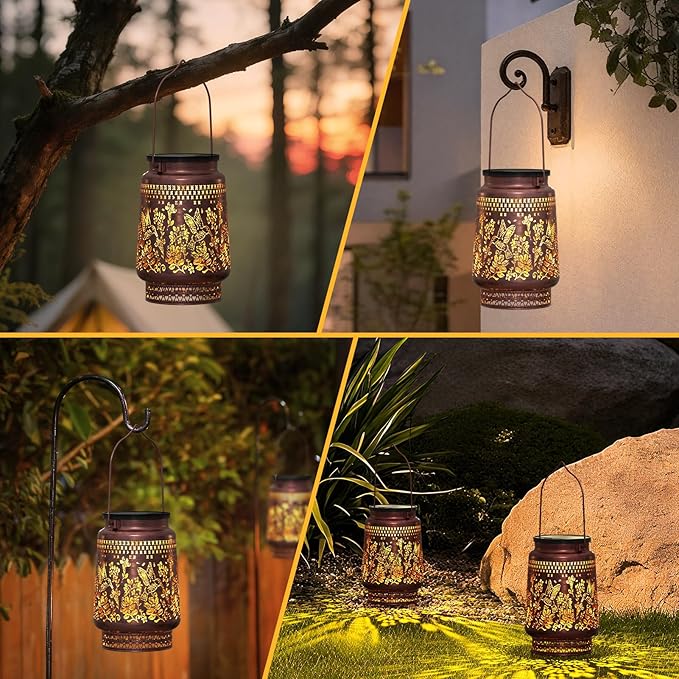 FUYO Solar Lanterns Outdoor Waterproof, Hummingbird Metal Hanging Solar Lights Outside Decorative for Backyard Patio Yard Pathway Porch, Garden Decor Birthday Gifts for Women Mom Grandma