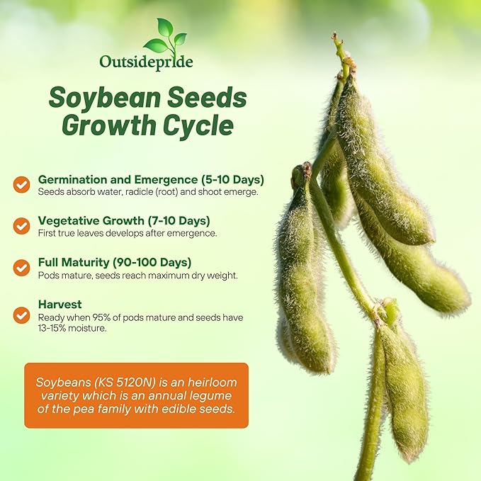 Outsidepride Soybean Seeds - 5 lbs High-Protein & High Yield Heirloom Variety Soy Beans, Ideal for Oil Processing, Forage, Animal Food Plots, & Wildlife Feed for Poultry & Other Farm Animals