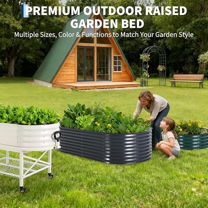 Galvanized Raised Garden Bed Kit with Cover Heavy-Duty Modular Metal Planter Raised Beds for Vegetables with Tool-Assisted Simple Assembly, Reinforced Panels & Optimal Drainage