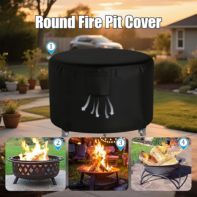 Chinchilla Heavy Duty 36 Inch Round Fire Pit Cover - 100% Waterproof & Weatherproof, Durable All-Season Protection for 33/34/35/36 Inch Propane Fire Pits and Tables