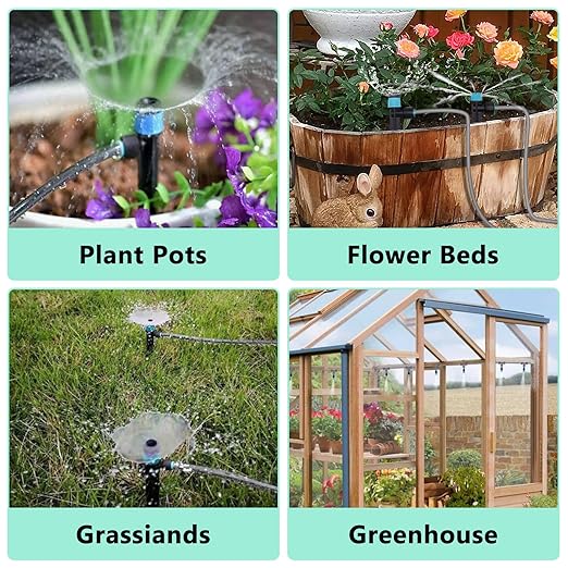 230FT Drip Irrigation System, Quick-Connect Automatic Garden Watering Misting System, with 1/2 inch and 1/4 inch Distribution Tubing, Drip Irrigation Kit for Lawn, Greenhouse, Patio