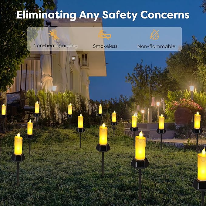 BlcTec Solar Candles Outdoor Waterproof, Realistic Flickering Flames LED Candles with IP65 High Rating Waterproof, Suitable for Lawn, Yard, Pathway, Camping, Graveyard, Halloween Outdoor Decor, 4 PCS