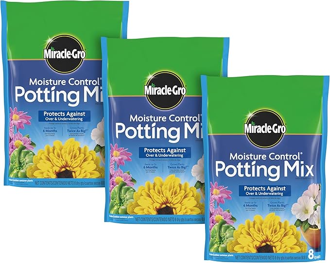 Miracle-Gro Moisture Control Potting Mix, For Container Plants, Protects against Over- and Under-Watering, 8 qt., 3-Pack