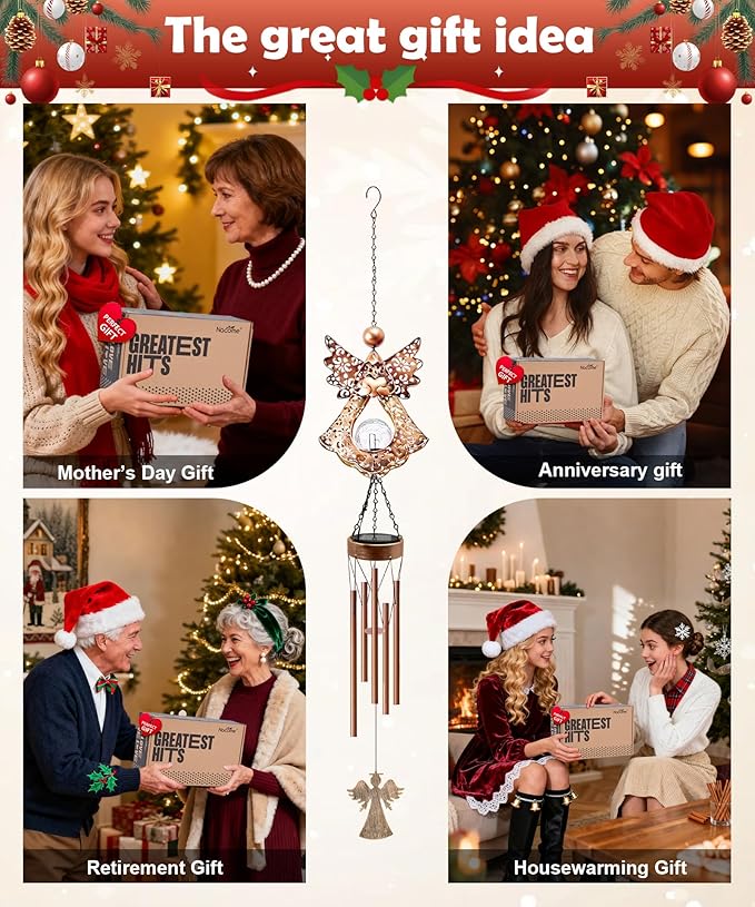 Wind Chimes Outdoor Indoor Decor: Valentines Day Gifts for Her Wife Women Mom Grandma Birthday - Outside Lights for Garden Yard Patio Porch (Angel)