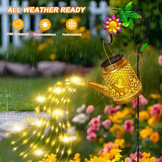 Christmas Gifts Hummingbird Solar Watering Can Lights, Outdoor Waterproof Garden Lanterns with Shepherd Hook, Solar Garden Decor for Yard Outdoor Landscape Pathway, Gift for Women Mom Grandma, 2 Pack