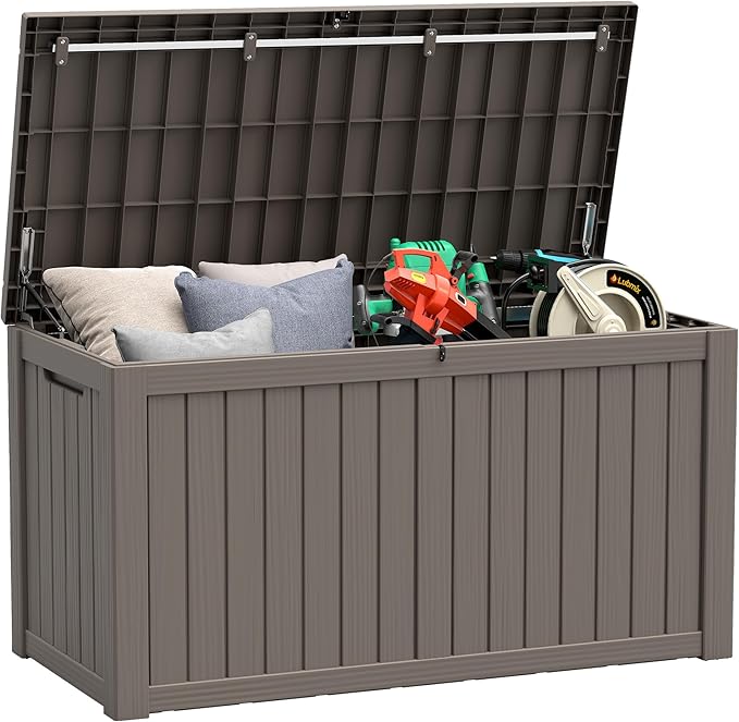 NBYSGO Outdoor Storage Box, Resin Deck Boxes Indoor and outdoor, Waterproof Storage Box Lockable Lid (Grey, 160 Gallon)