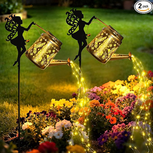 X-PREK Solar Lights Outdoor Waterproof, Fairy Solar Garden Lights Outdoor Decoration, Hummingbird Solar Watering Can Light Gardening Gifts for Mom Grandma 2 Packs