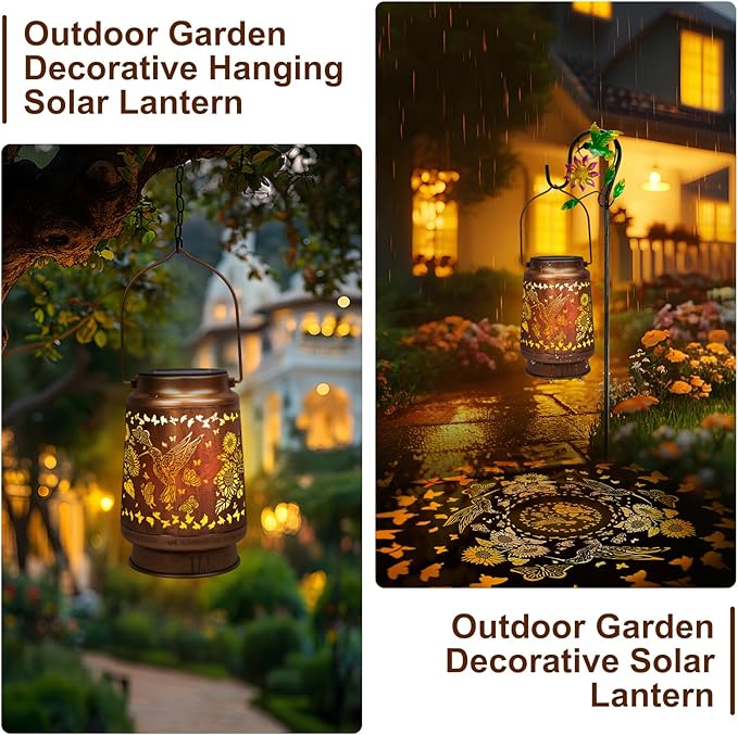 Hummingbird Solar Lanterns Outdoor with Shepherd Hook,Hangling Solar Lights Waterproof Sunflower Garden Decor for Yard Porch Lawn Patio Pathway, Birthday Gifts for Women Mom Grandma Sister Friend