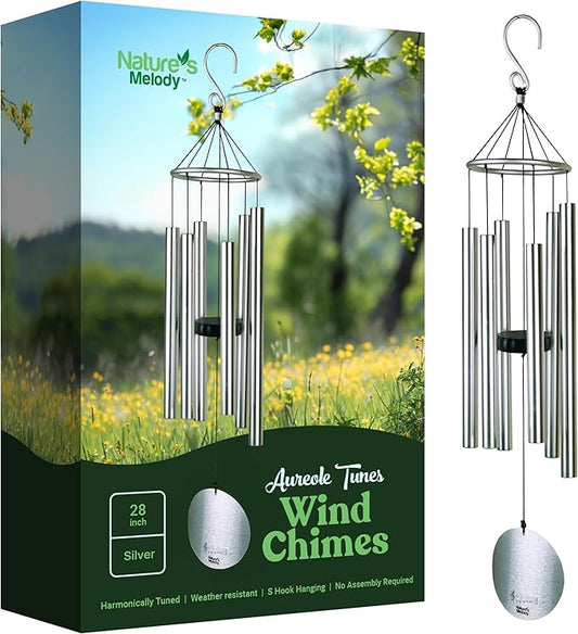 Nature’s Melody Aureole Tunes Wind Chimes – Outdoor Windchime with 6 Tubes Tuned to B Pentatonic Scale, 100% Rustproof Aluminum, Powder Finish & S Hook Hanger for Sympathy, Memorial Gift or Zen Garden