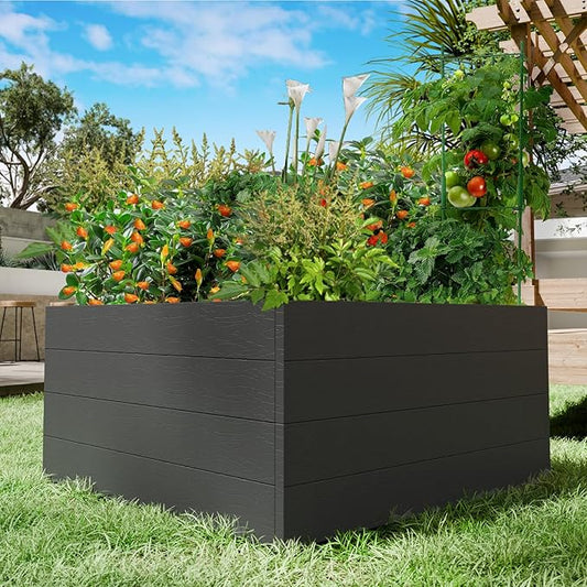 4x4x2ft Raised Garden Beds Outdoor, Divisible Elevated Planter Boxes for Gardening with Easy Assembly, Outdoor Raised Beds for Planting Plants Vegetables Flowers Herb Fruits, Square Black