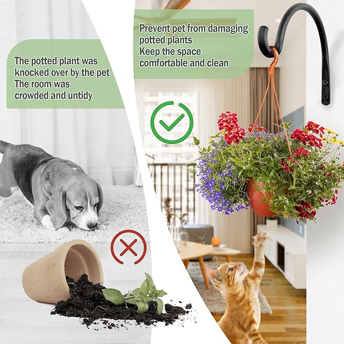 AJART Hanging Plant Hanger Outdoor: 8-Inch Bird Feeder Wall Hooks - Rust-Resistant Plant Bracket Hook for Hanging Flower Baskets