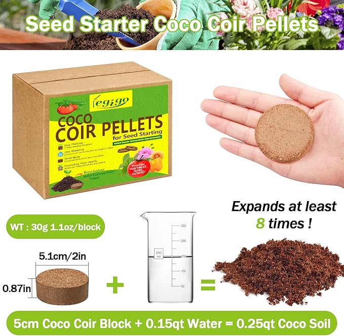 Legigo 100 Pcs 50mm Coco Coir Pellets Seed Starter Soil Mix- Organic Coconut Coir Potting Soil Pods for Seedling, Coco Peat Soil Discs for Indoor & Outdoor Plants Bonsai Herbs Vegetables and Flowers