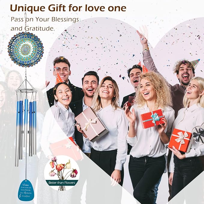 Wind Chimes for Outside with Mandala Wind Spinner,33" Memorial Windchimes Outdoor Hanging Decor Gifts for Mom Women Wife Grandma Men,Zen Garden Patio Home Decoration,Christmas Ornaments