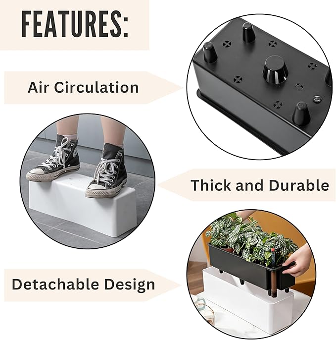 LaLaGreen Planter Box for Indoor Plants (16 Inch, 2 Pack) White Rectangular Self Watering Flower Pot, Large Window Boxes Planters with Drainage Decorative Modern Balcony Windowsill Herbs Home Garden