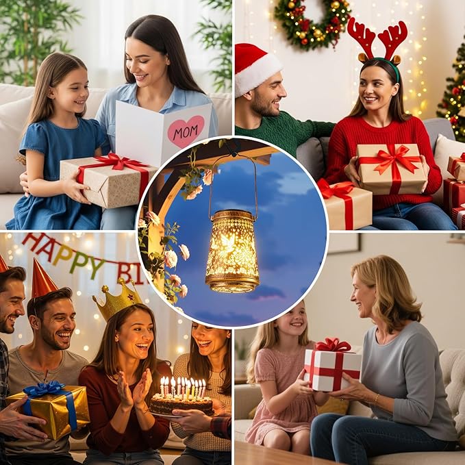 4 Pack Solar Lanterns Outdoor Waterproof Birthday Gifts for Women Mom Grandma, Hollowed-Out Metal Hummingbird Hanging Solar Lantern Lights Outdoor Decor, 2 Modes Lights Decor for Yard, Patio
