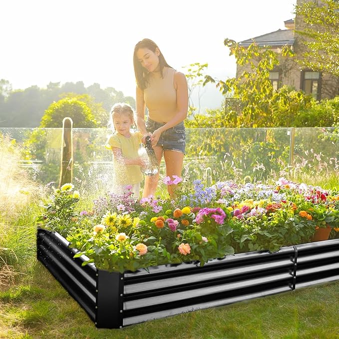 Land Guard 2 Pack 8×4×1ft Galvanized Metal Raised Garden Bed, Metal Planter Kit Box Outdoor for Deep-Rooted Vegetables, Flowers, Green and Herbs (Gray)