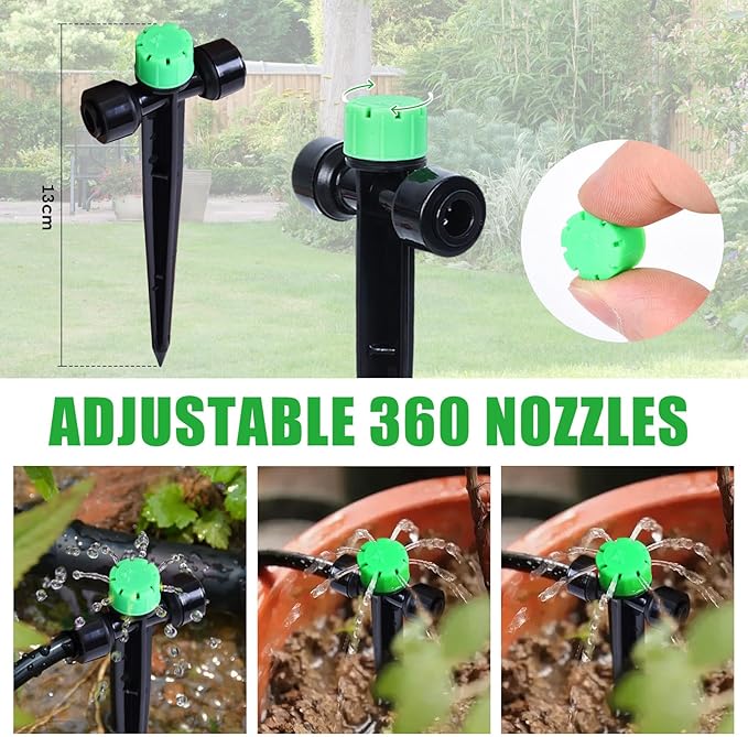 HOINCO 28 Pcs Drip Irrigation Emitters,Adjustable 8 Hole Water Flow Drip Irrigation Sprinklers,for 1/4 inch Irrigation Tubing,Garden Watering Drip Irrigation System Parts. (GRENN)