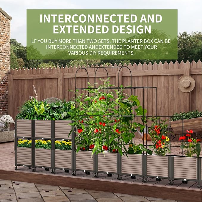 Raised Garden Bed Planter Box with Trellis, 72.8'' Tomato Planters for Climbing Plants Vegetable Vine Flowers Outdoor Patio Tomato Cage, Self Watering Planter with Wheels
