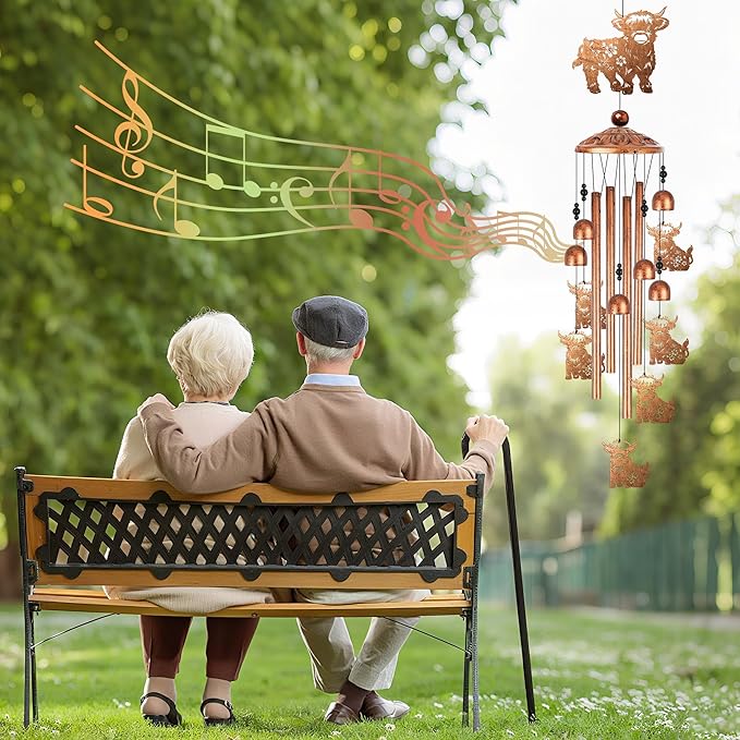 Highland Cow Wind Chimes for Outside, Highland Cow Gifts for Women Metal Windchimes Outdoors, Farmhouse Home Garden Patio Yard Decor