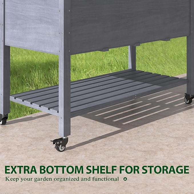 BlueWish 48" W x 24" D x 33" H Raised Garden Bed, Garden Bed with Detachable Black Liner, 3 Drainage Holes, Cedar Frame, 220 lbs Capacity, Planter Box for Outdoor, Patio, Backyard, Gray