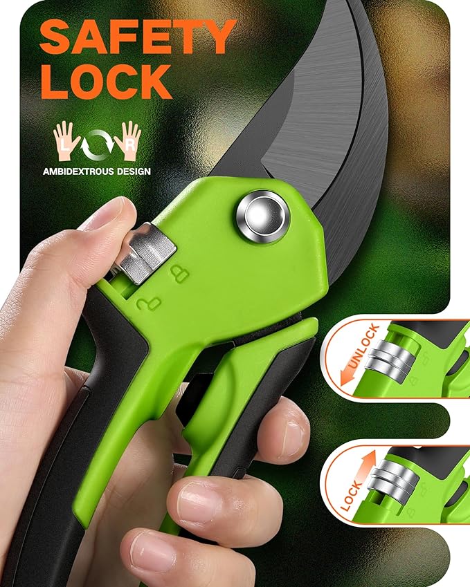 VOTREK Pruning Shears for Gardening - 8.5" Garden Clippers with SK5 Blade, Stepless Adjustable Handle for All Hand, Ergonomic Bypass Plant Pruners Scissors for Heavy Duty Branch Bush Rose Tool